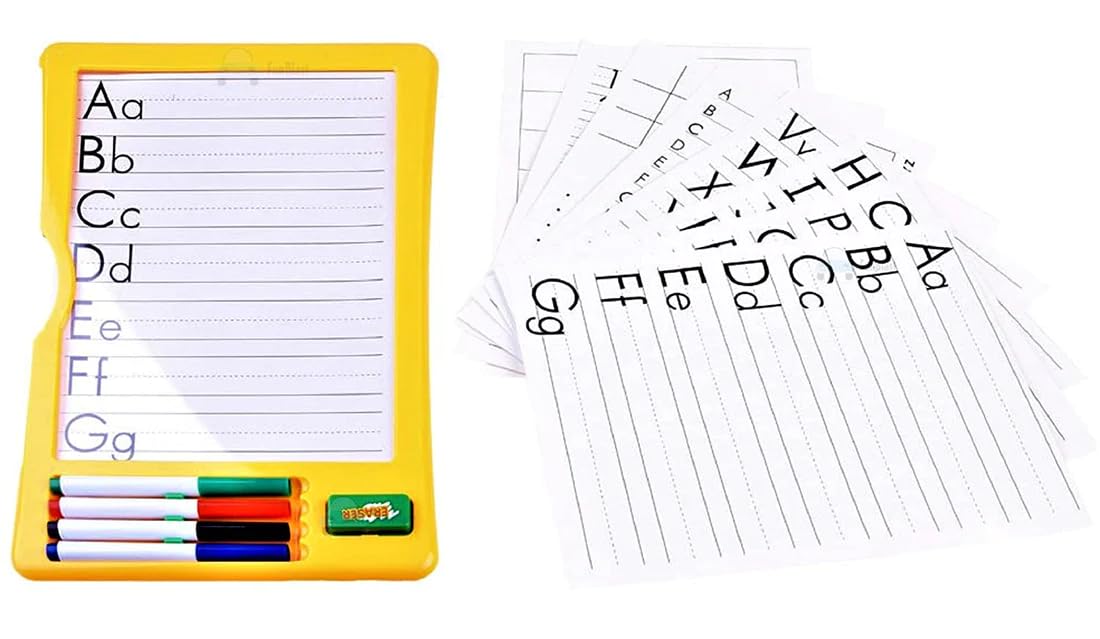 Wipe and Clean Magic Drawing & Writing Board for Kids - Reusable Graffiti Art Board with 4 Whiteboard Pens, 8 Study Cards & 1 Eraser - Educational Learning Toy for Children