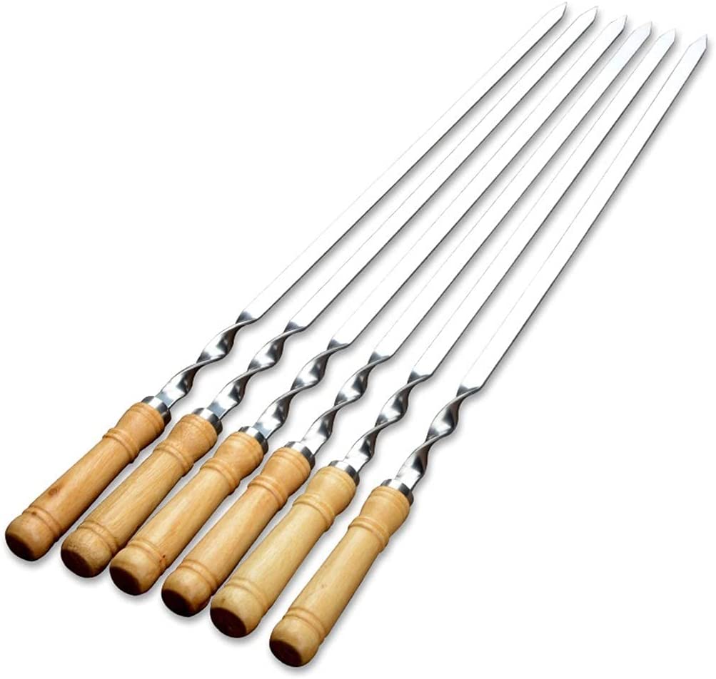 Twisted Metal Bbq Kebab Skewer Sticks 6 Piece Wooden Handle