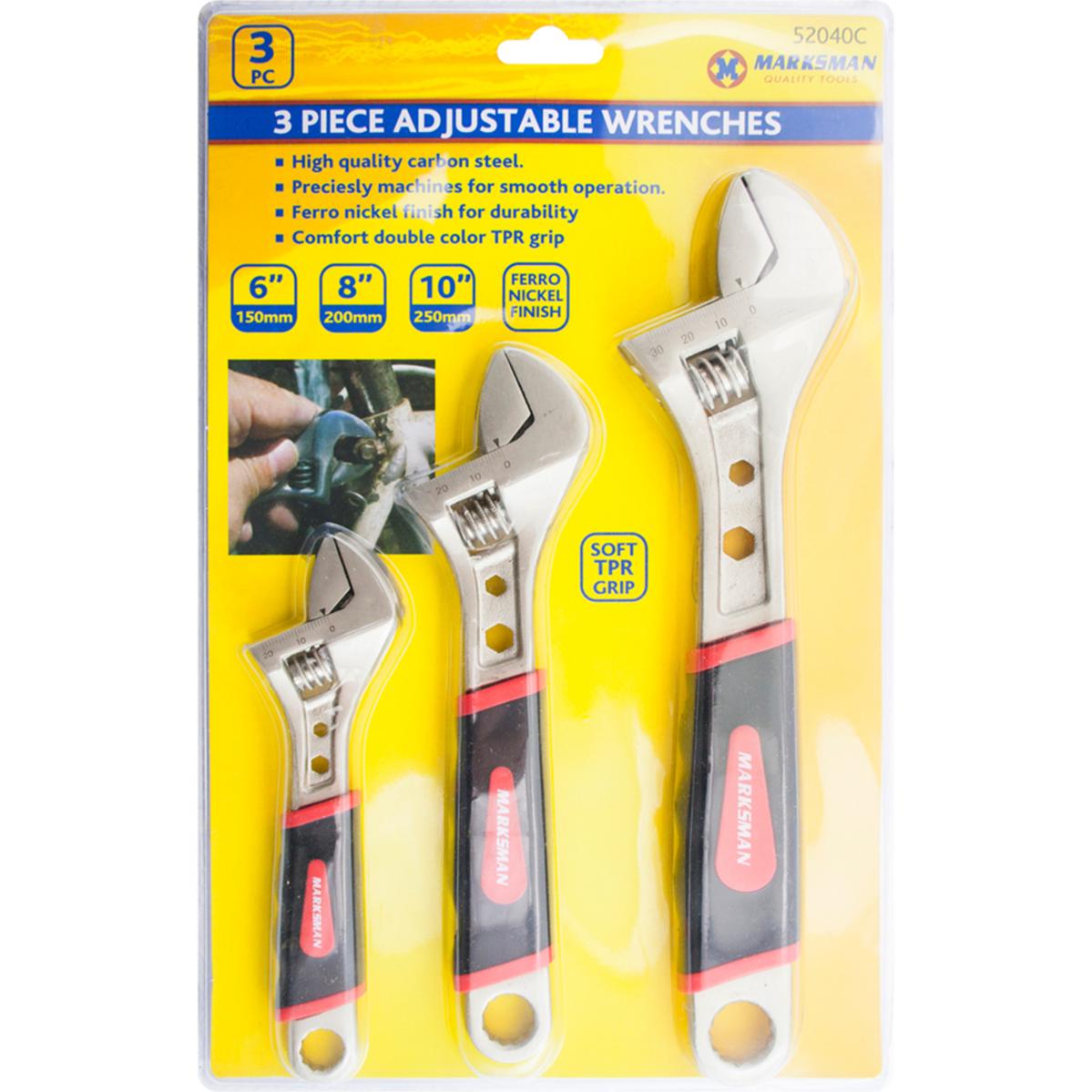 3 Pc Adjustable Wrench Set Rubber Handle Diy
