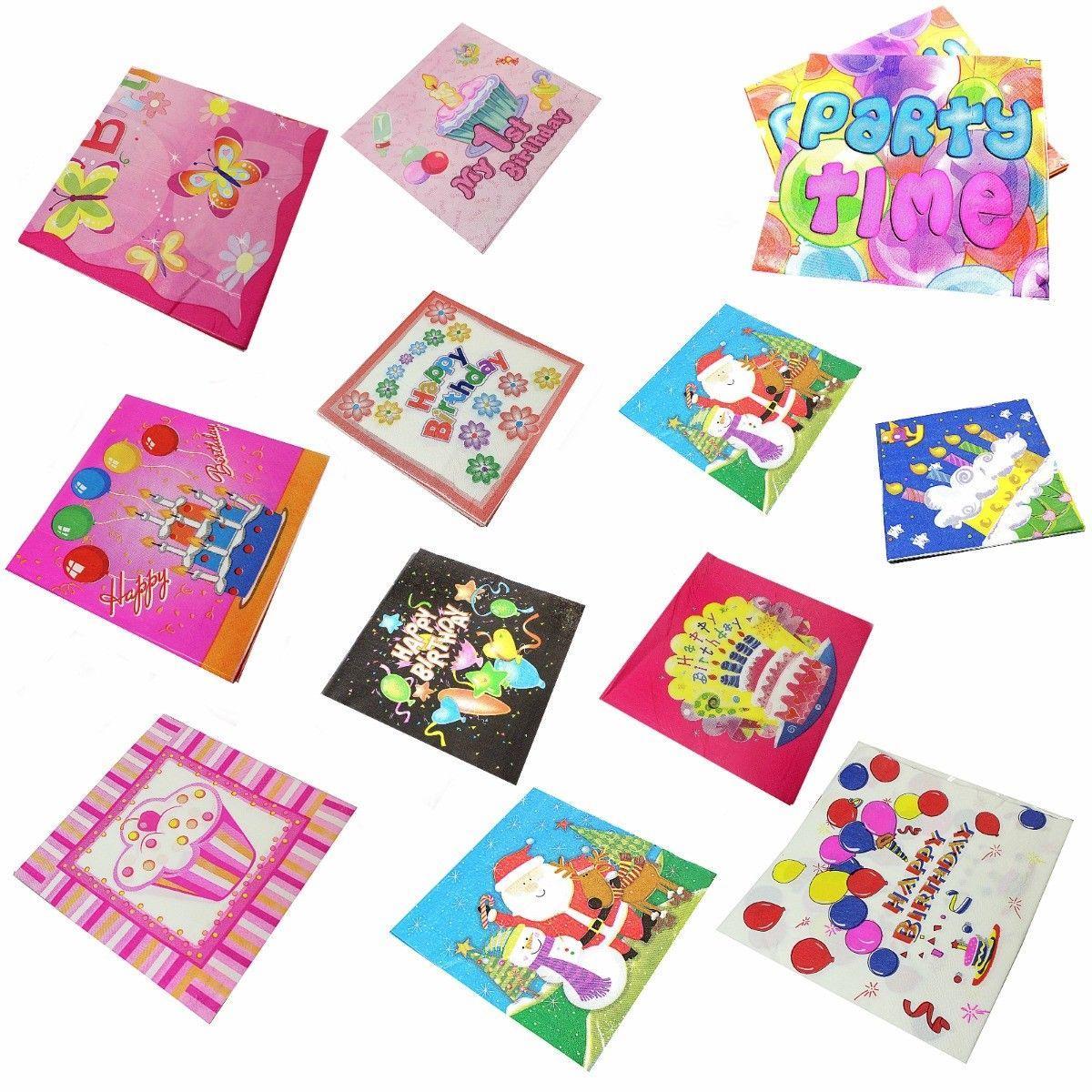 Pack of Paper Birthday Napkins Tissues Assorted Designs 1675
