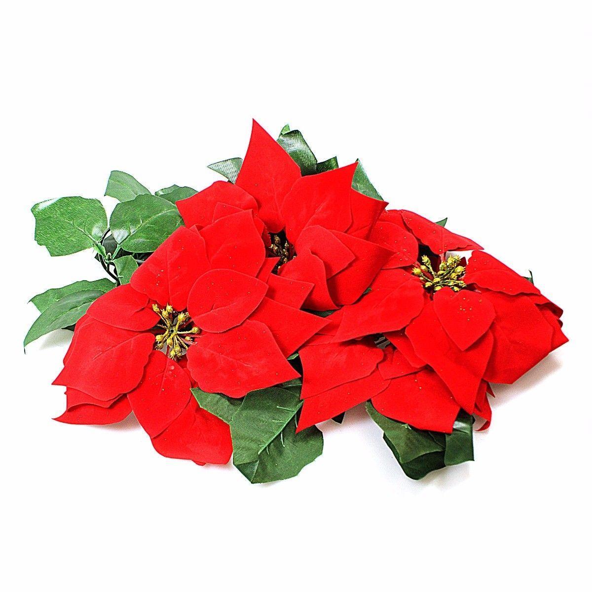 Artificial Fake Plastic Christmas Red Poinsettia Flowers Garland 1245