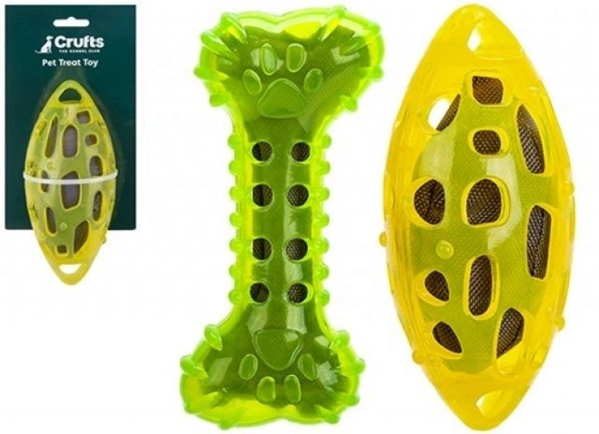 Crufts Tpr Pet Treat Ball/Bone On Hanging Card 2Asstd Colours