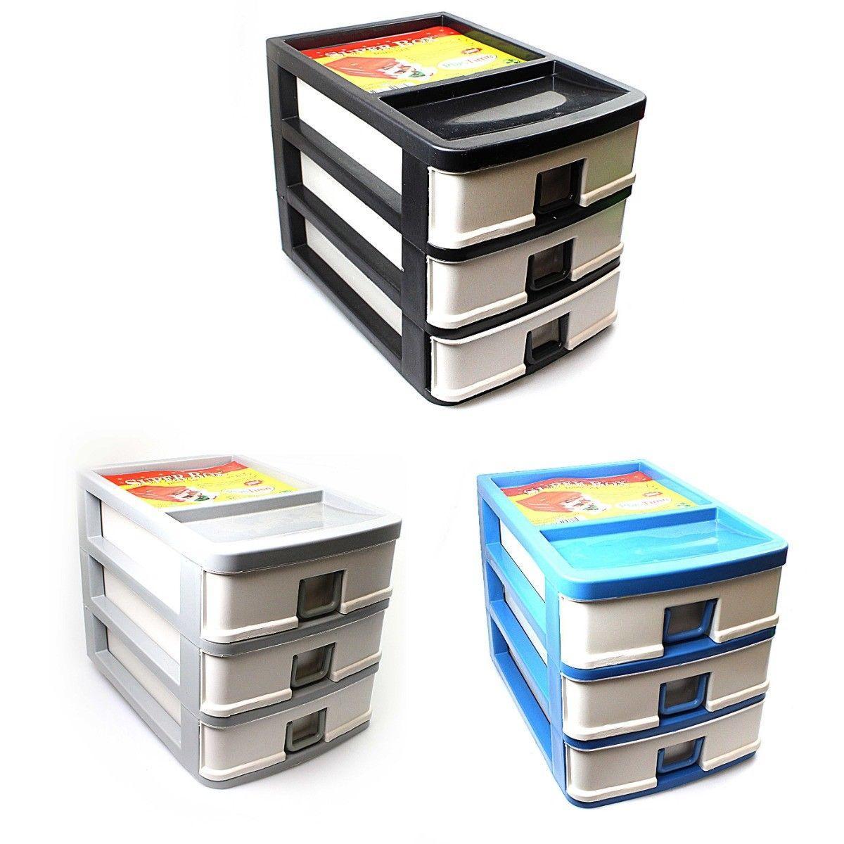 3 Tier Small Plastic Draw Storage Sewing Craft Box Assorted Colours 20 x 18.5 x 26 cm 0011