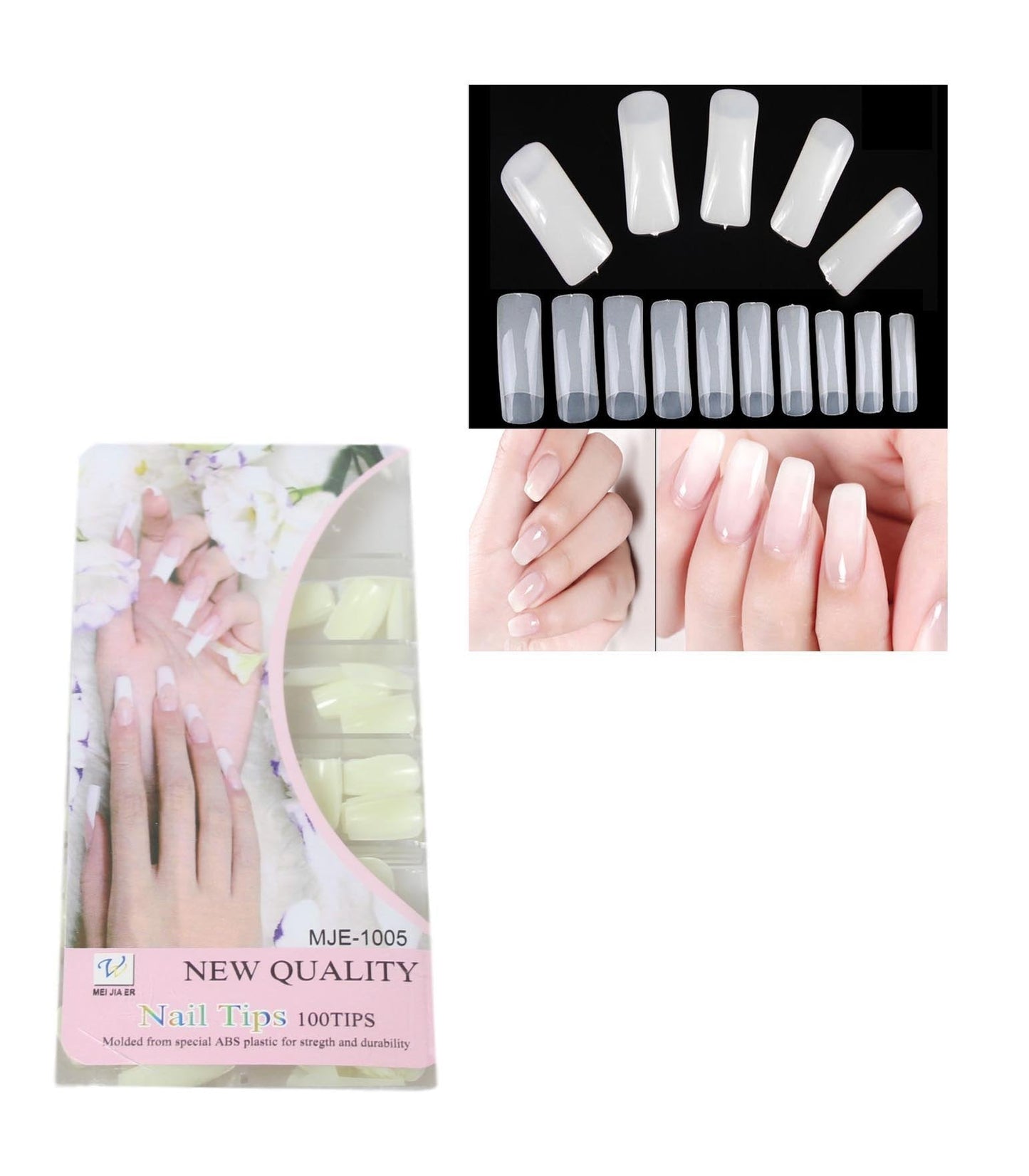 Artificial Fake Nail Extensions Square Tip for Acrylic Nail Art Tips Clear Pack of 100 5573 / 5574