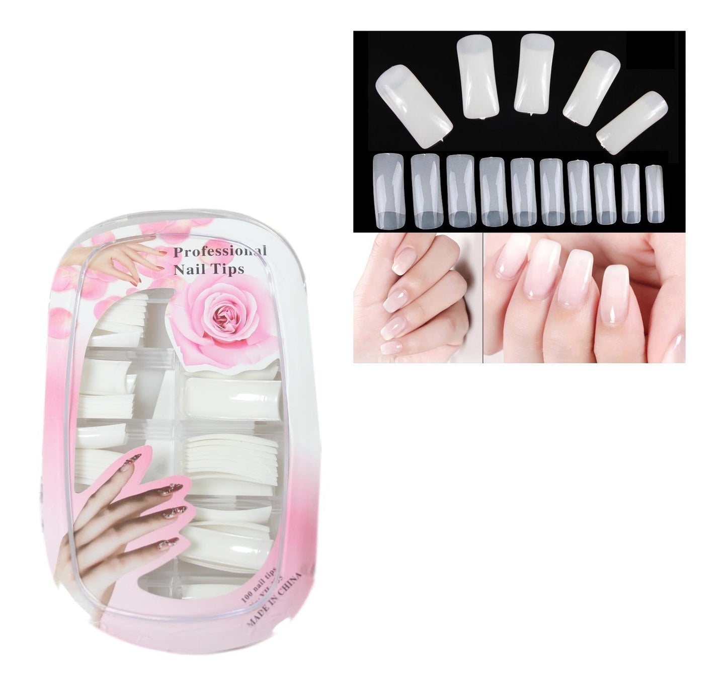 Artificial Fake Nail Extensions Square Tip for Acrylic Nail Art Tips Clear Pack of 100 5576 / 5575