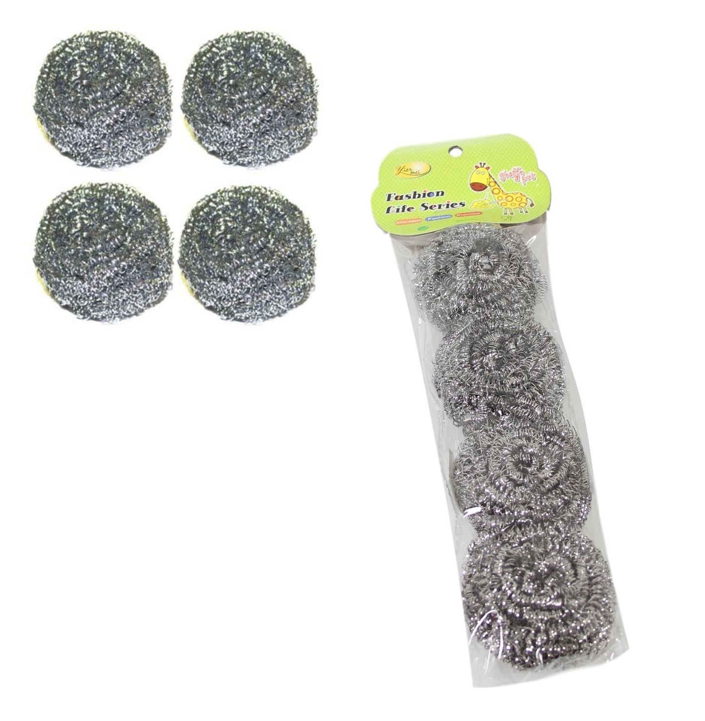 4 Pack Practical Cleaning Washing Up Steel Scourers Household Use 5598