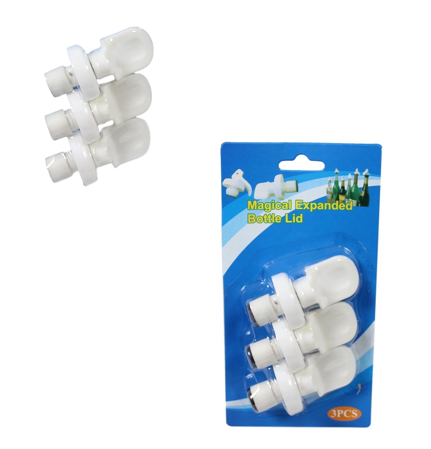 3 Pack Plastic Magical Expanded Bottle Liquid Stopper Lid White 7cm 5606