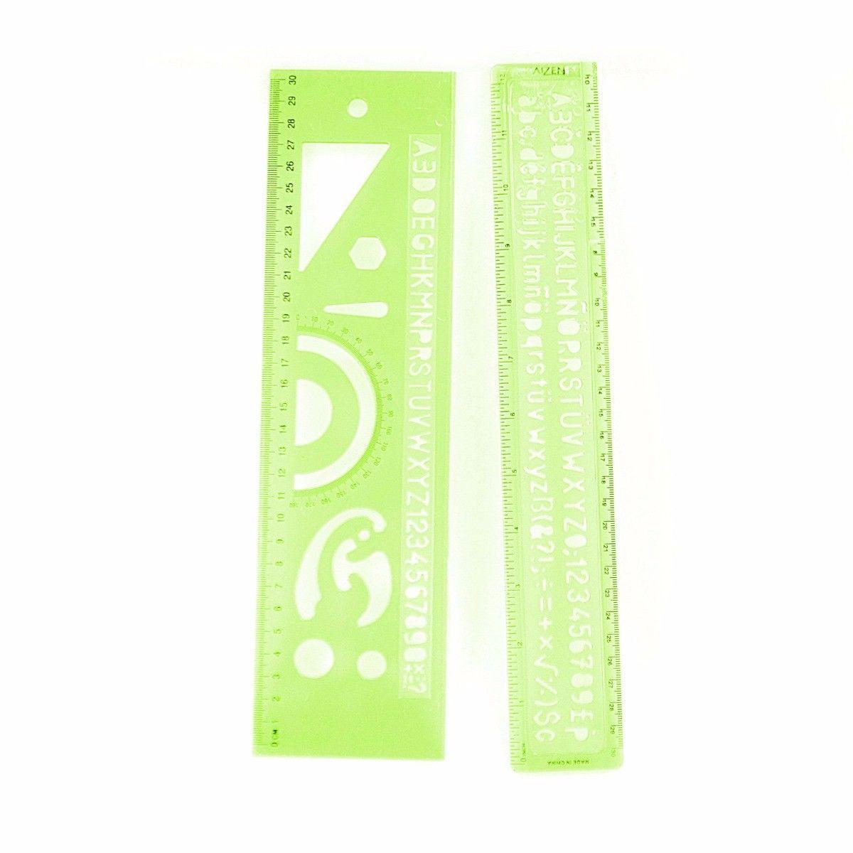 Plastic Ruler and Alphabet Stencil Set Pack of 2 Assorted Colours 3005