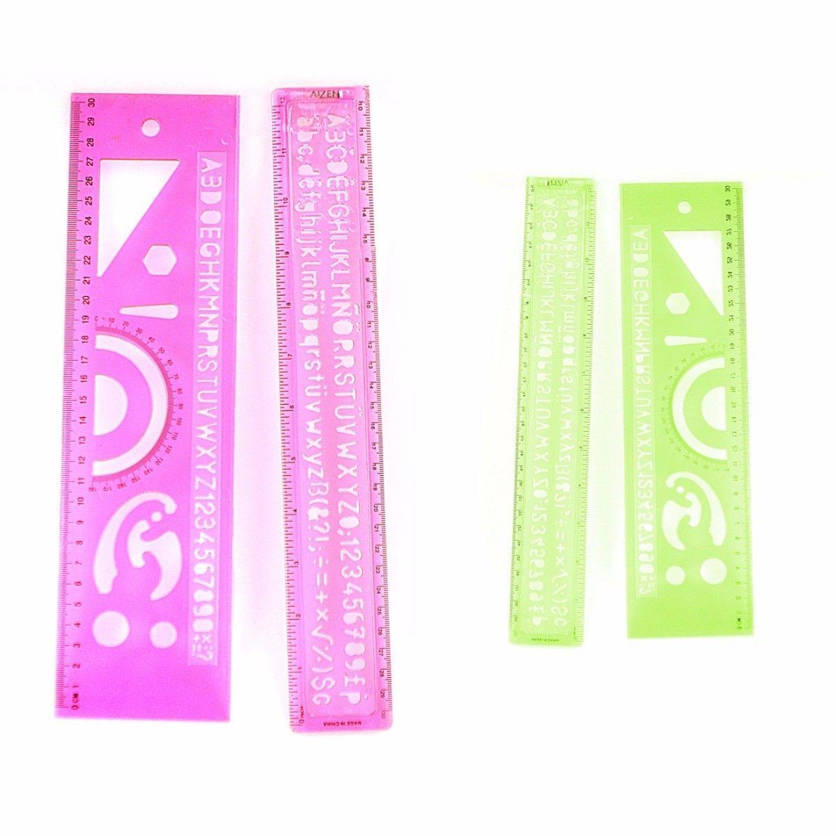 Plastic Ruler and Alphabet Stencil Set Pack of 2 Assorted Colours 3005