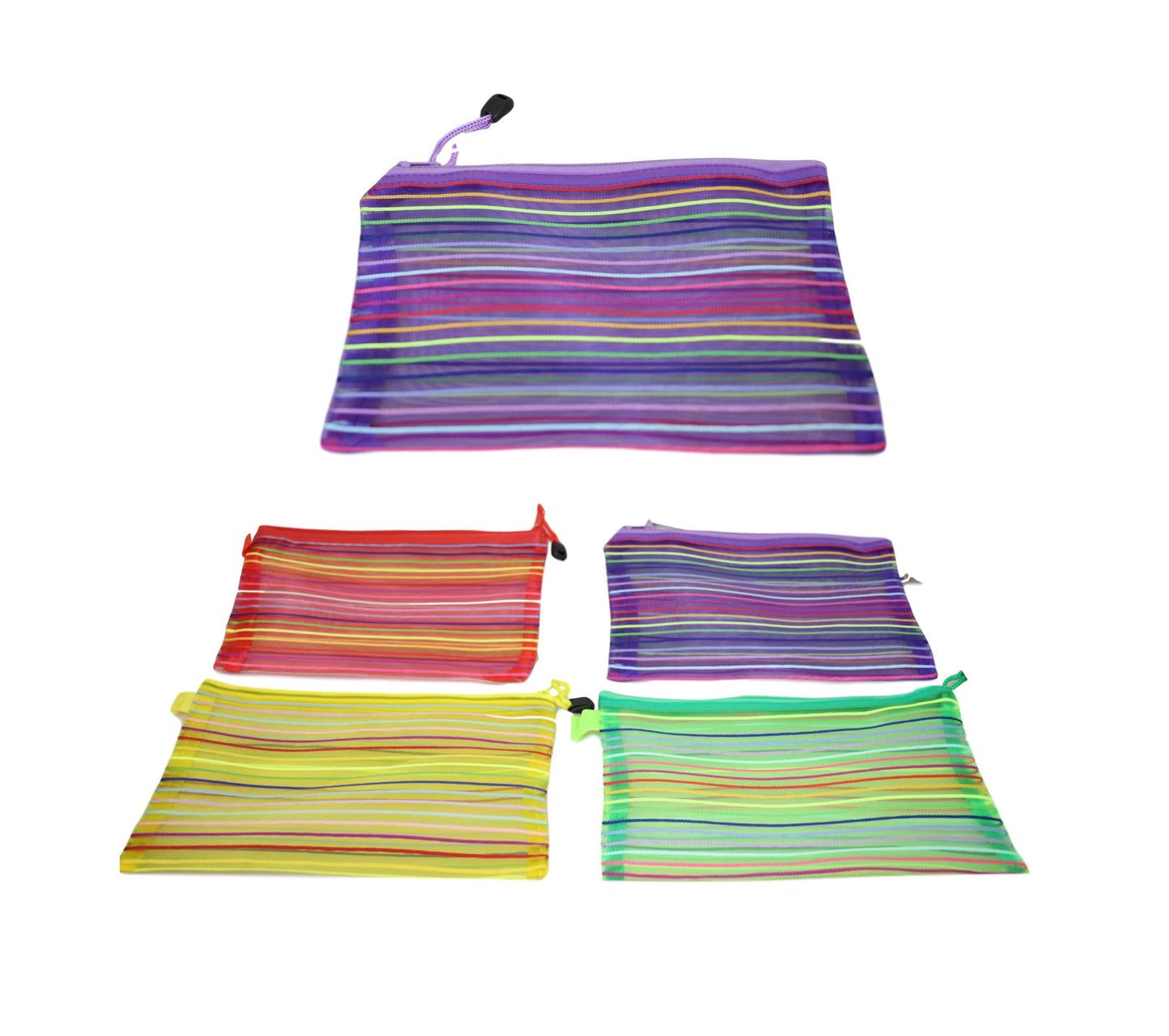 Striped Pencil Toiletry Bag with Zipper 29 x 22 cm Assorted Colours 5725