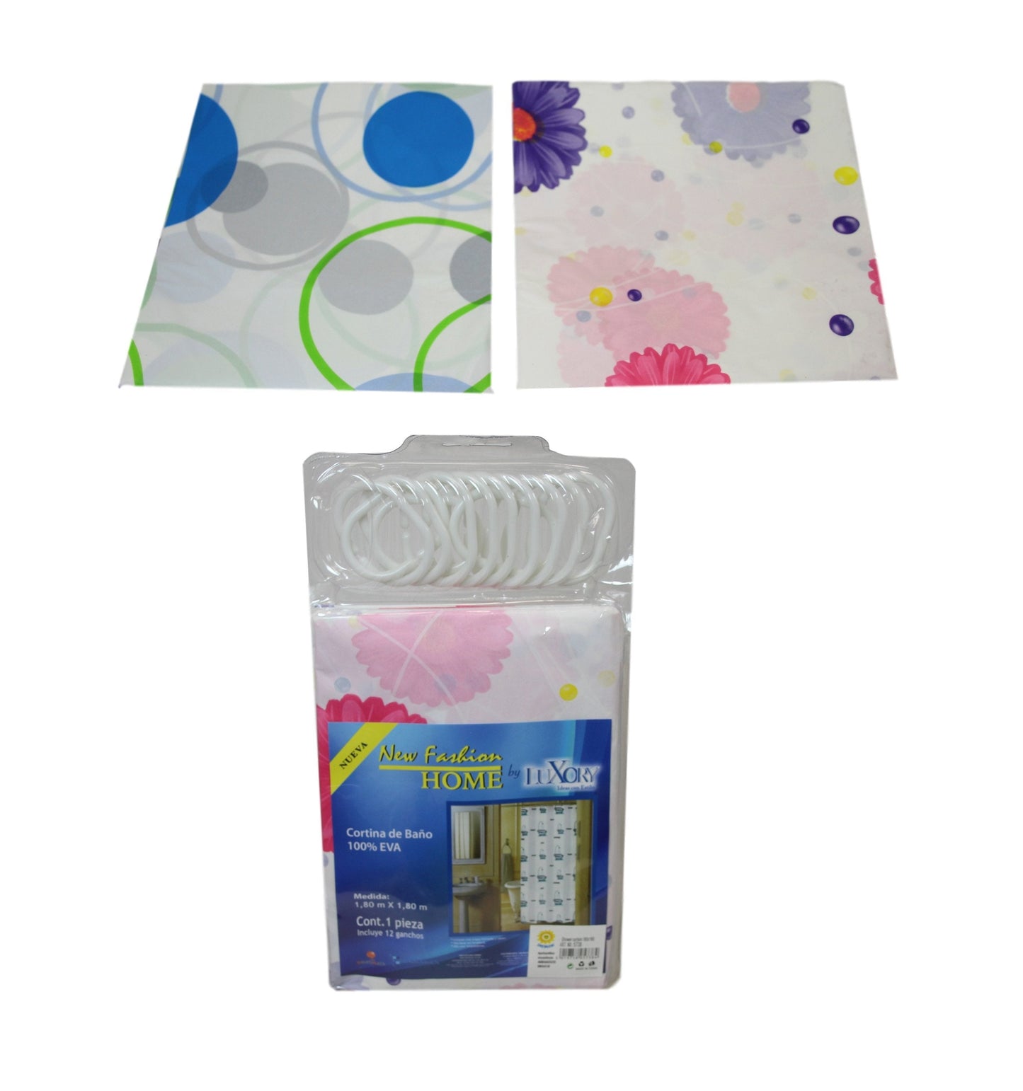 PEVA Bathroom Shower Curtain 180 x 180 cm Assorted Designs 5738