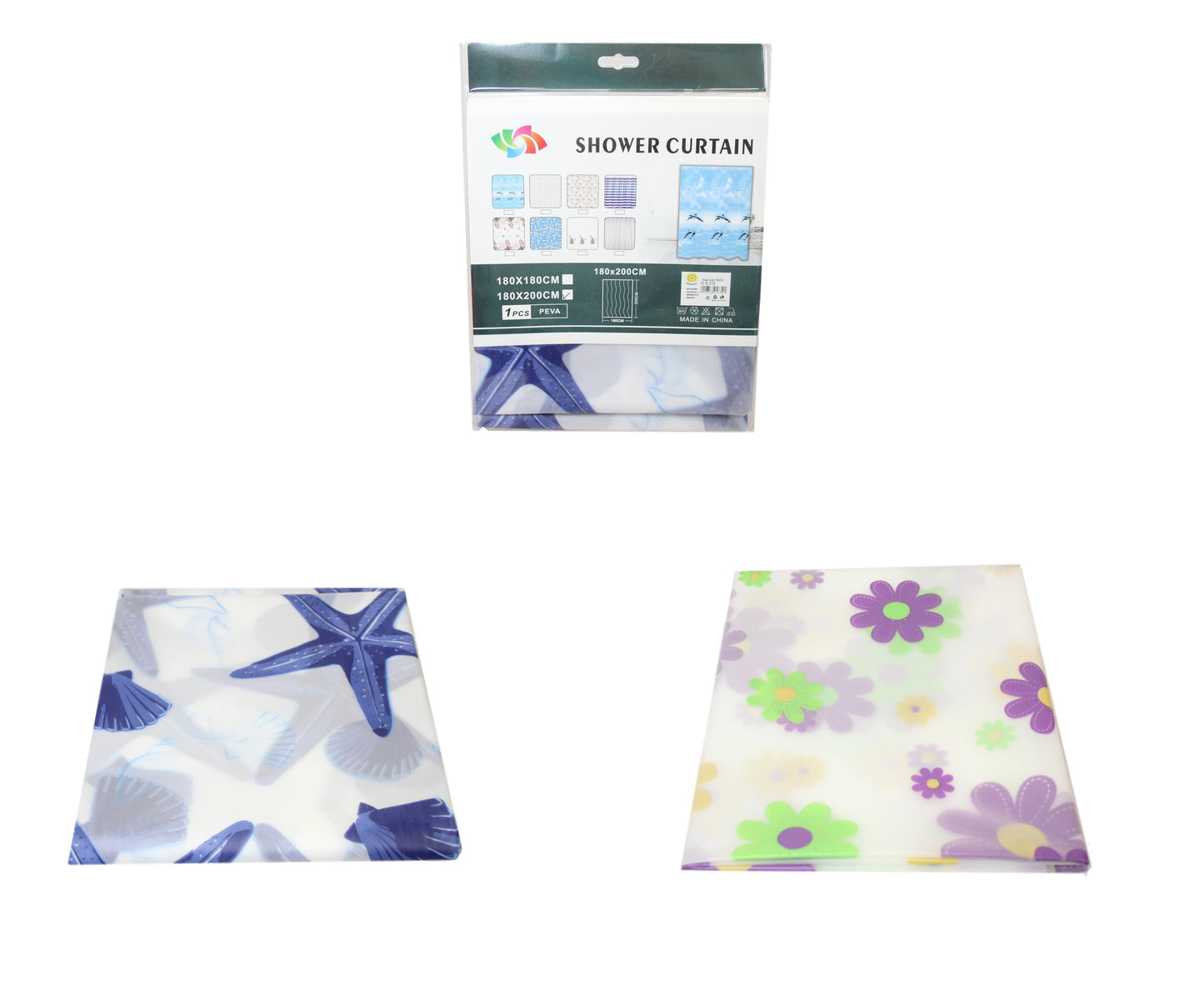 PEVA Bathroom Shower Curtain 180 x 200 cm Assorted Designs 5739