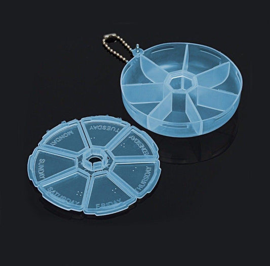 Round Plastic Pill Box Container 7 days Assorted Colours 0456