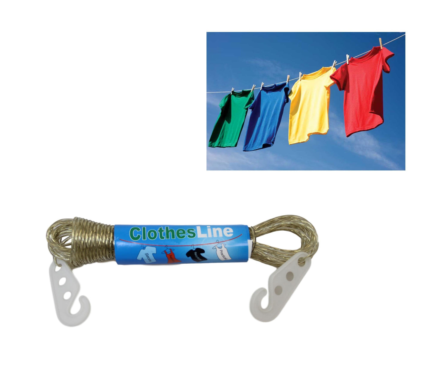 Washing Clothes Line Outdoor Hanging Rope with 2 Hooks 10 m 5813 / 7234