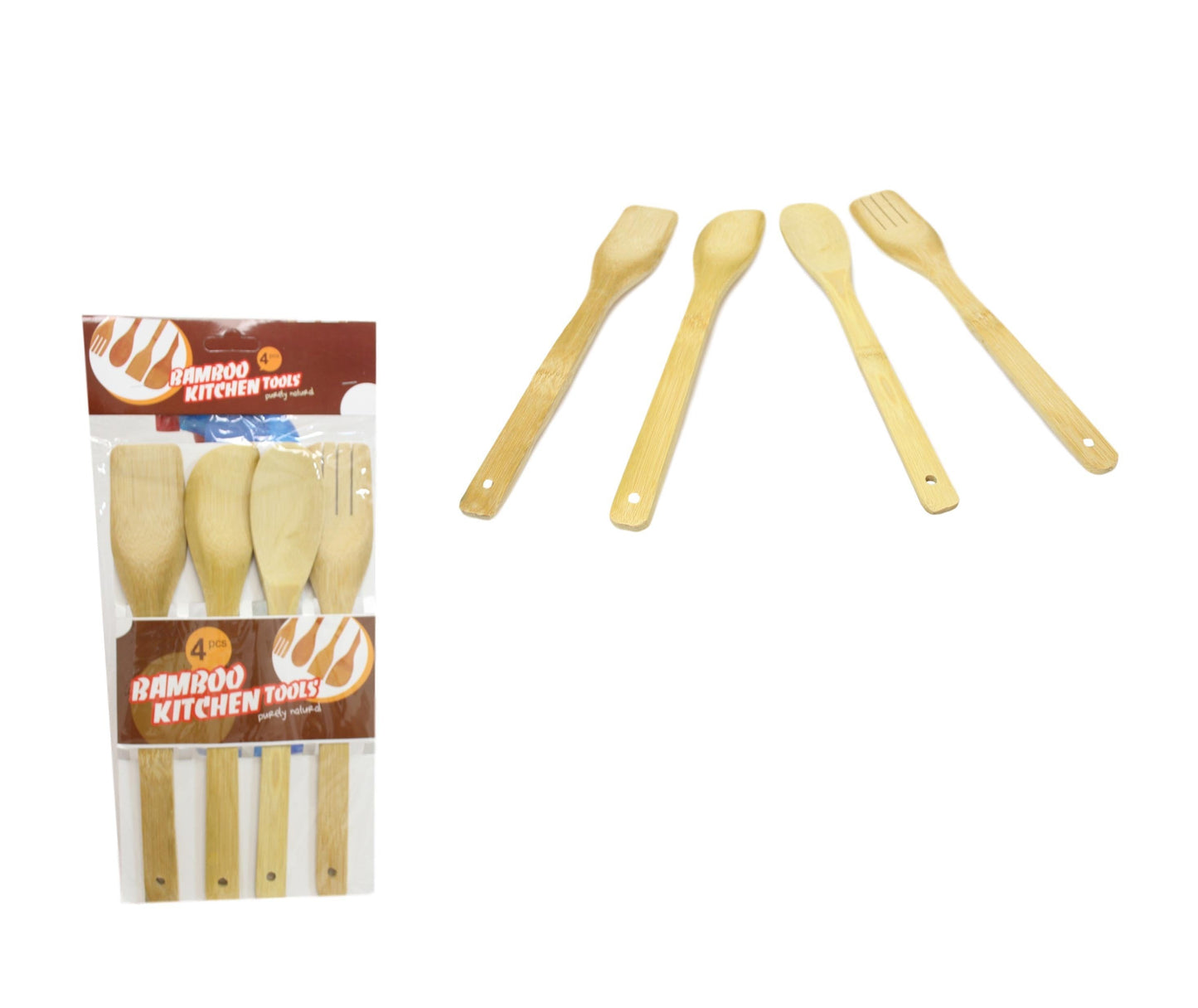 Wooden Baking Cooking Spoon Set Bamboo Kitchen Tools 4 Pack 29cm 5855