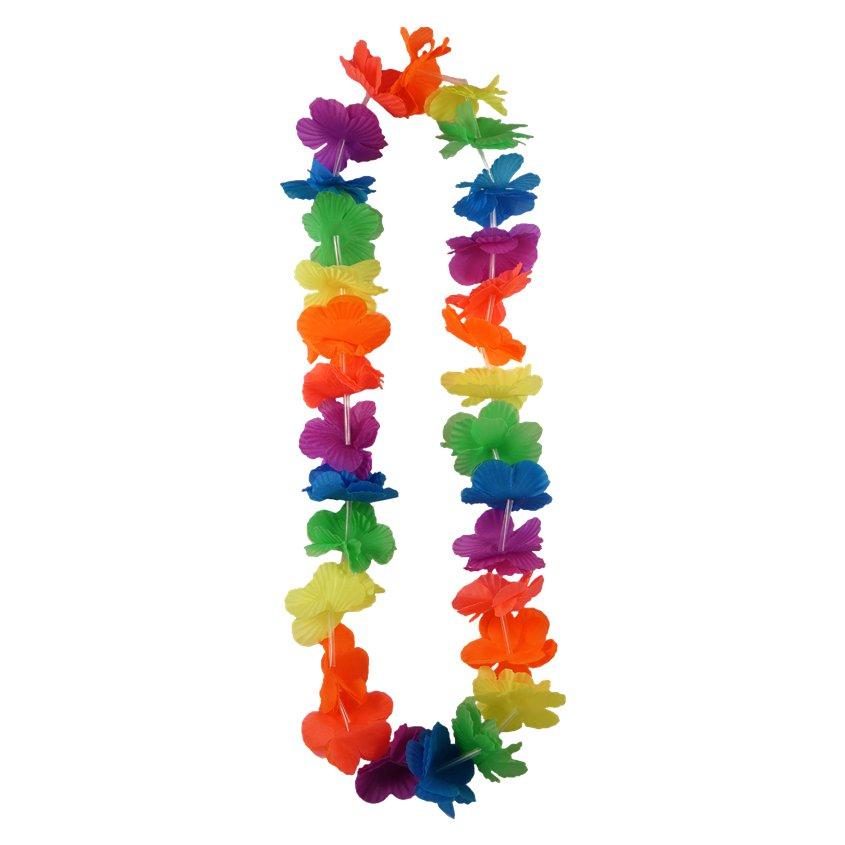 Neon Rainbow Hawaiian Flowers Hula Lei Garland, Length