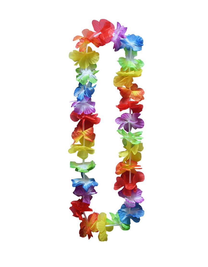 Plastic Rainbow Hawaiian Flowers Hula Lei Garland