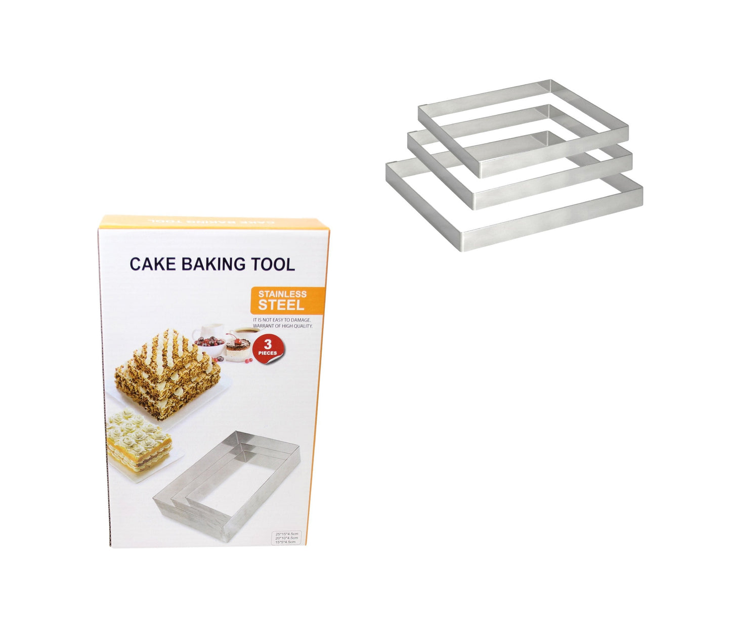 Stainless Steel Cake Baking Tool Rectangle Mould 25cm 20cm 15cm 5917