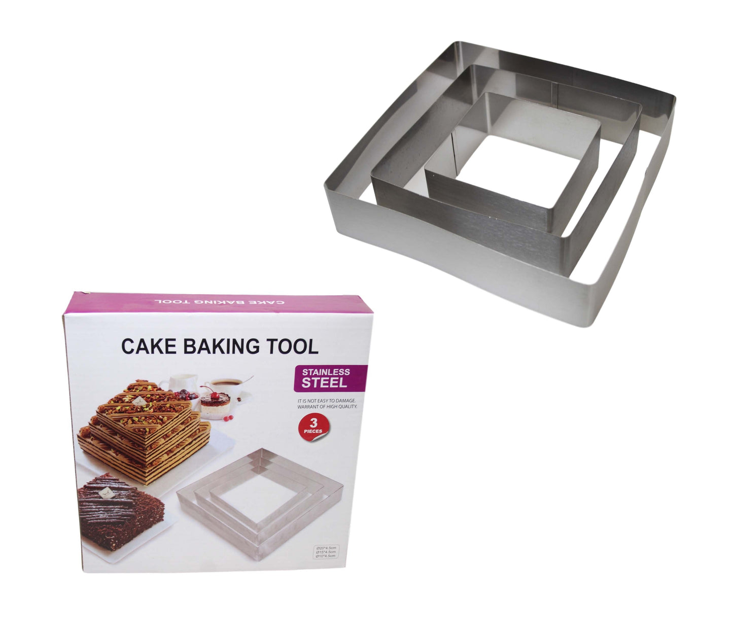 Stainless Steel Cake Baking Tool 3 Pack Square Large Medium Small Cake Bake 5918