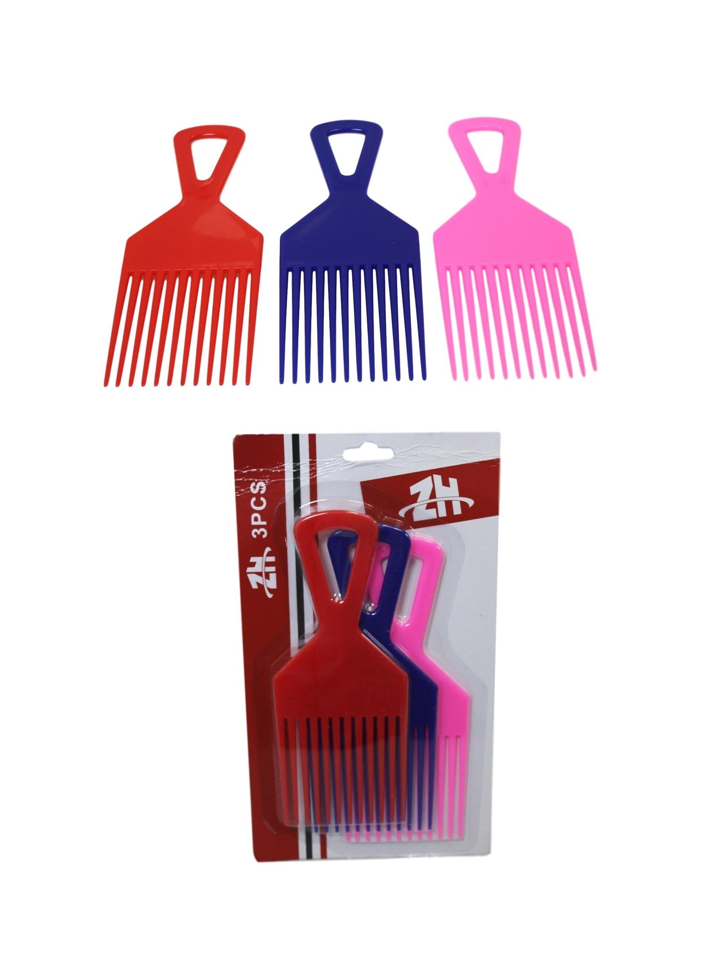 Plastic 3 Piece Afro Hair Styling Hair Comb Long Teeth Untangling Comb 18 x 7cm Assorted Colours 5945