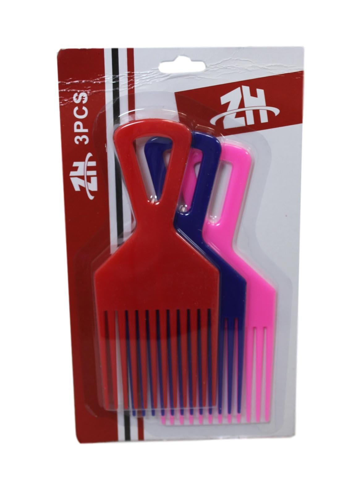 Plastic 3 Piece Afro Hair Styling Hair Comb Long Teeth Untangling Comb 18 x 7cm Assorted Colours 5945