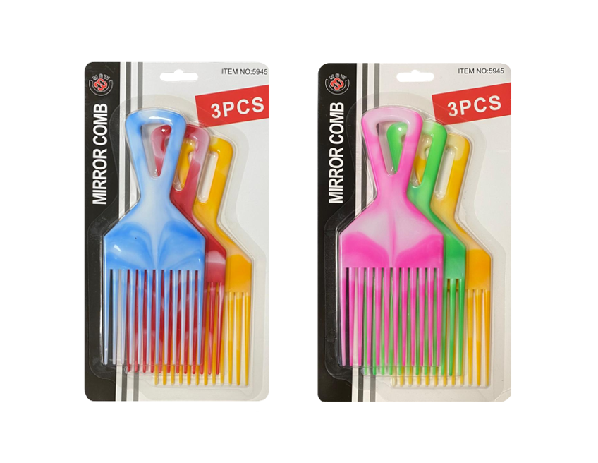 Plastic 3 Piece Afro Hair Styling Hair Comb Long Teeth Untangling Comb 18 x 7cm Assorted Colours 5945