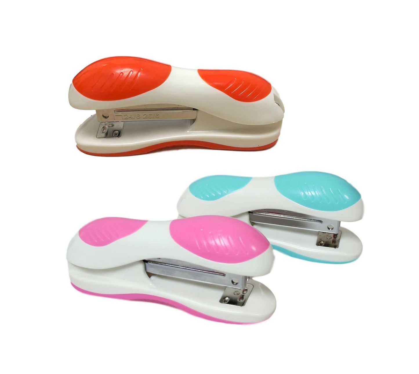 Stationery Office Stapler Padded Design 3 Orange Pink Blue Stapler (24/6) 12cm 5961
