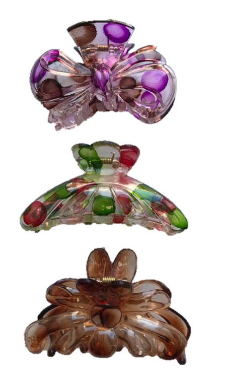 Plastic Hair Clip Claw Dotted Pattern 8 cm Assorted Colours and Designs 5983