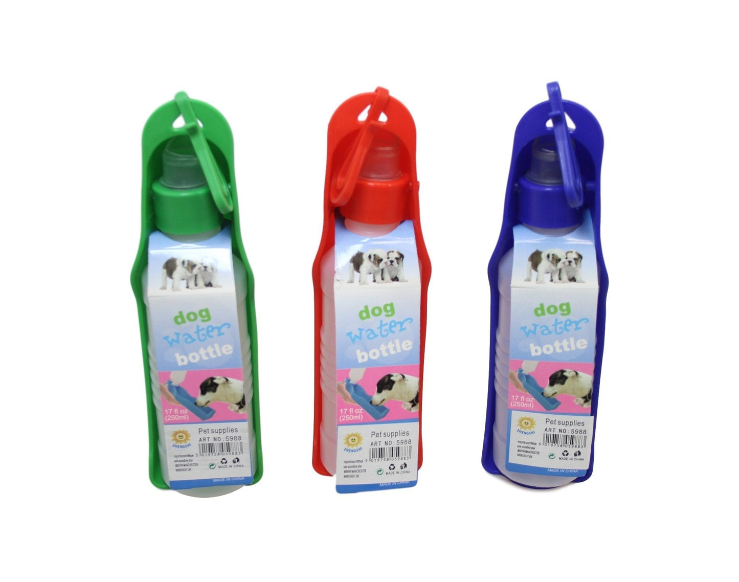 Pet Dog Plastic Travel Water Bottle 250ml Assorted Colours 5988