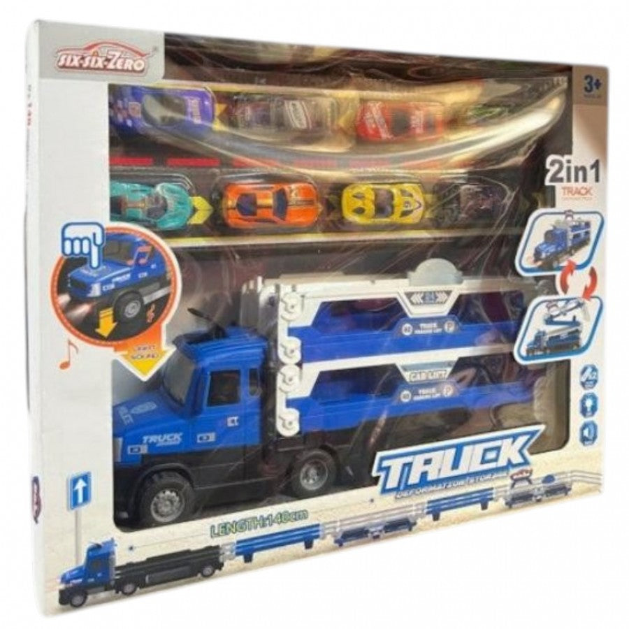 2 In 1 Police Container Truck With Police Vehicles, 140Cm Spread Size