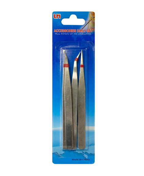 Stainless Steel Tweezers 12.5cm Pack of 4 Assorted Designs 6006