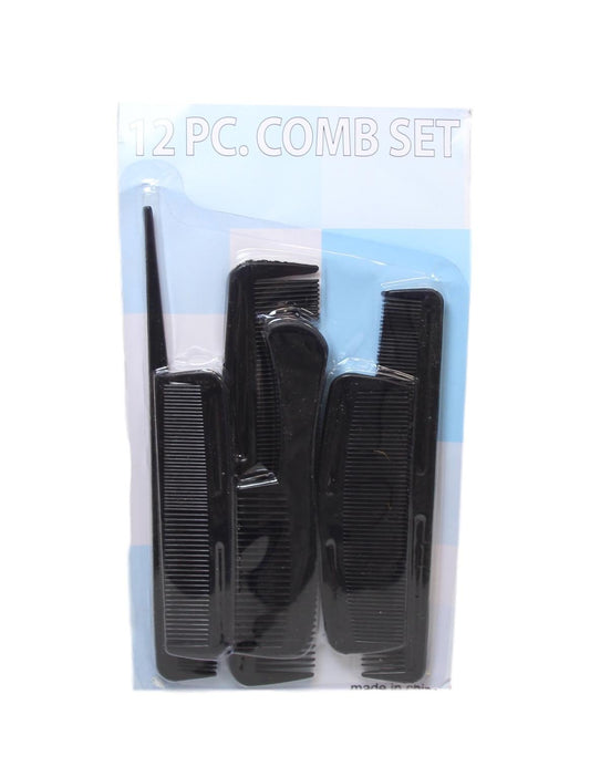 Black Plastic Hairdresser Barber Salon Comb Set of 12 Assorted Combs 6017