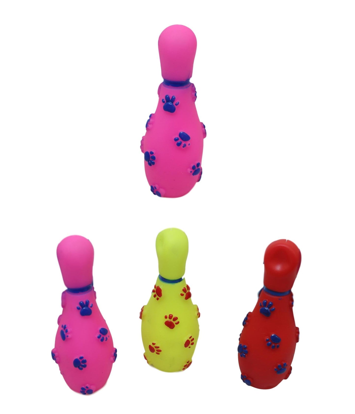 Pet Dog Toy Squeaky Bowling Pin with Paw Print 14 cm Assorted Colours 6043