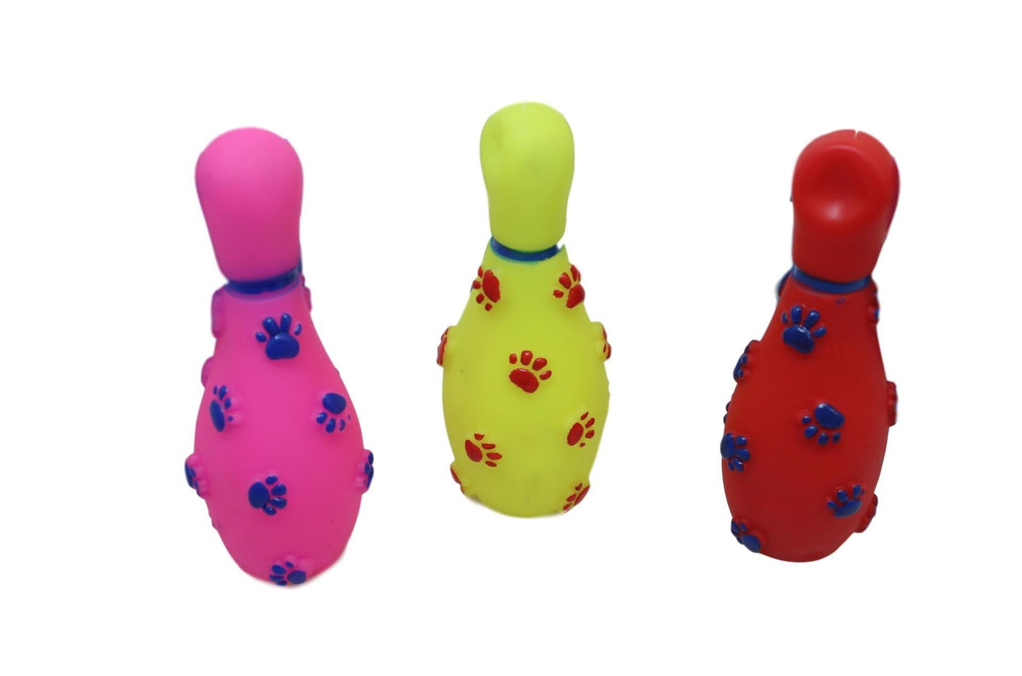 Pet Dog Toy Squeaky Bowling Pin with Paw Print 14 cm Assorted Colours 6043