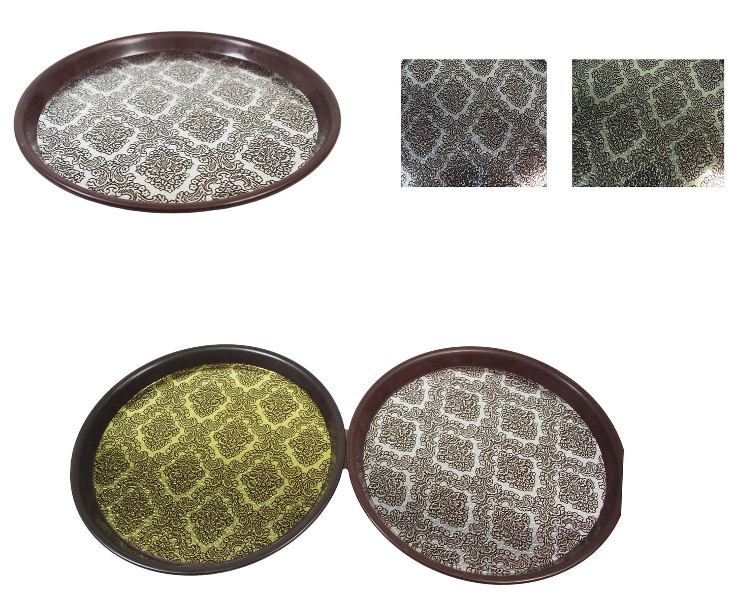 Round Plastic Drinks Bar Serving Tray with Printed Design 27 cm Assorted Colours 6047 A