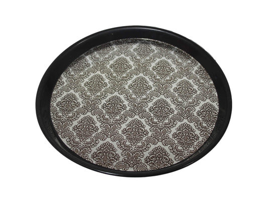 Round Plastic Drinks Bar Serving Tray with Printed Design 32 cm Assorted Colours 6049