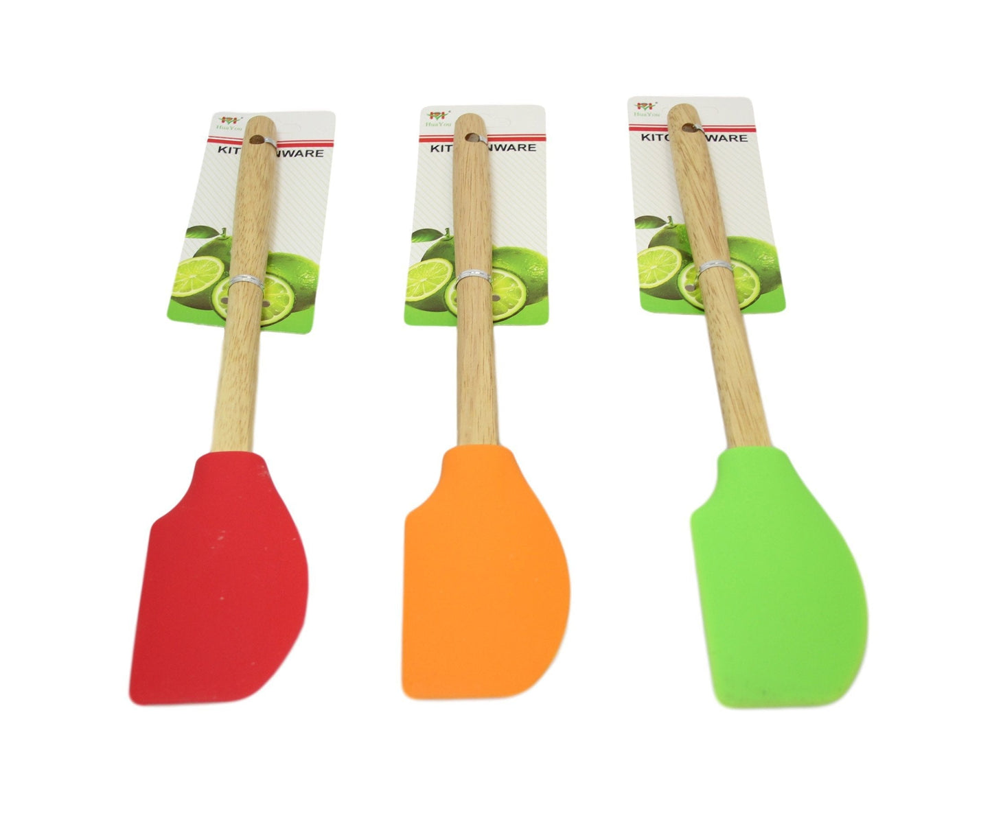 Kitchen Silicone Flat Sided Scraper Spatula Wooden Handle 32 cm Assorted Colours 6063 A