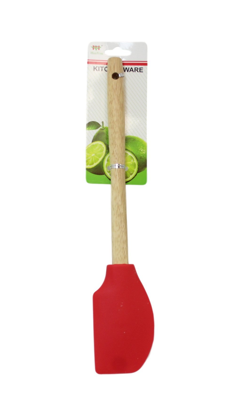 Kitchen Silicone Flat Sided Scraper Spatula Wooden Handle 32 cm Assorted Colours 6063 A