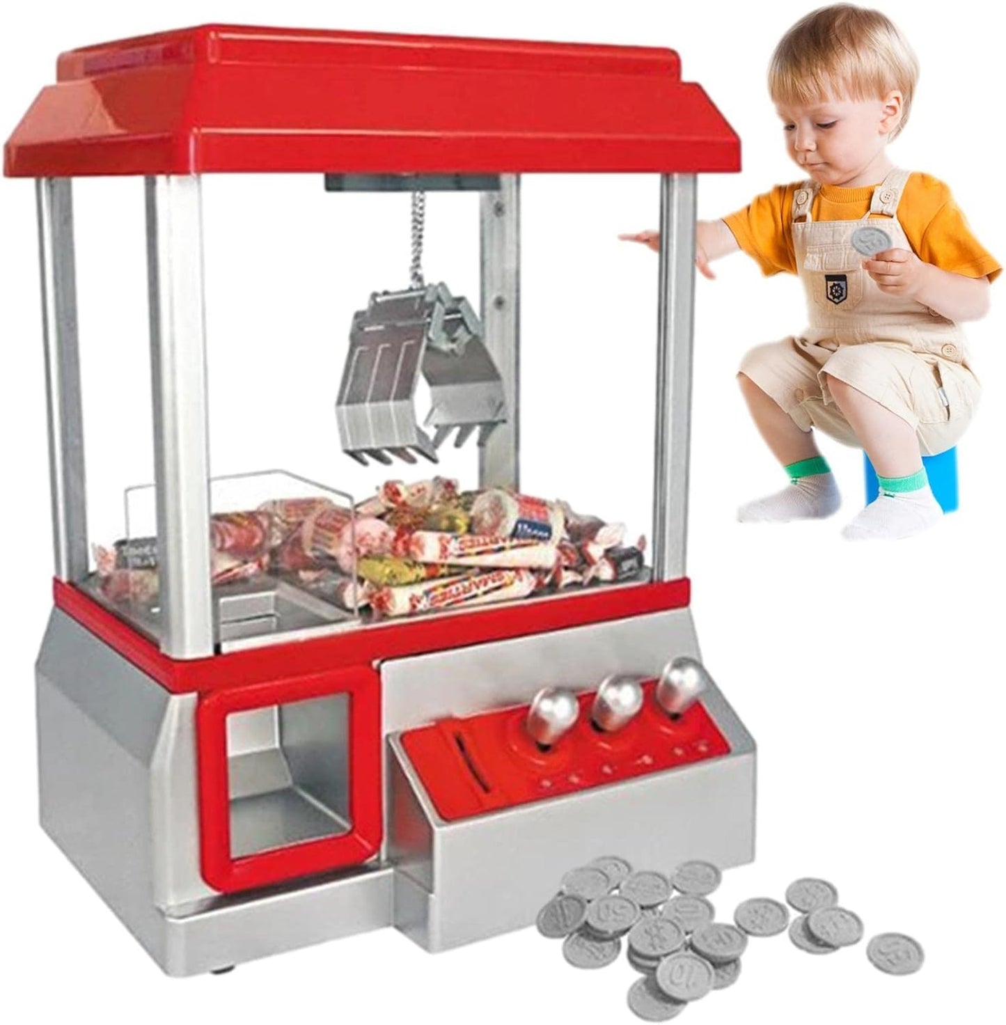 Mini Candy Grabber Claw Machine Red Vending Arcade Game