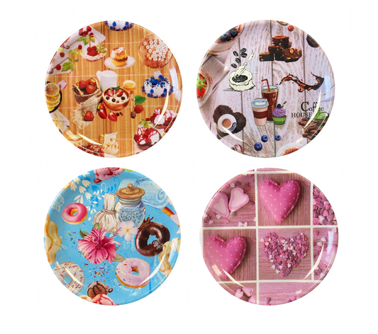 Round Plastic Serving Plate Tray 22 cm Assorted Designs 6113
