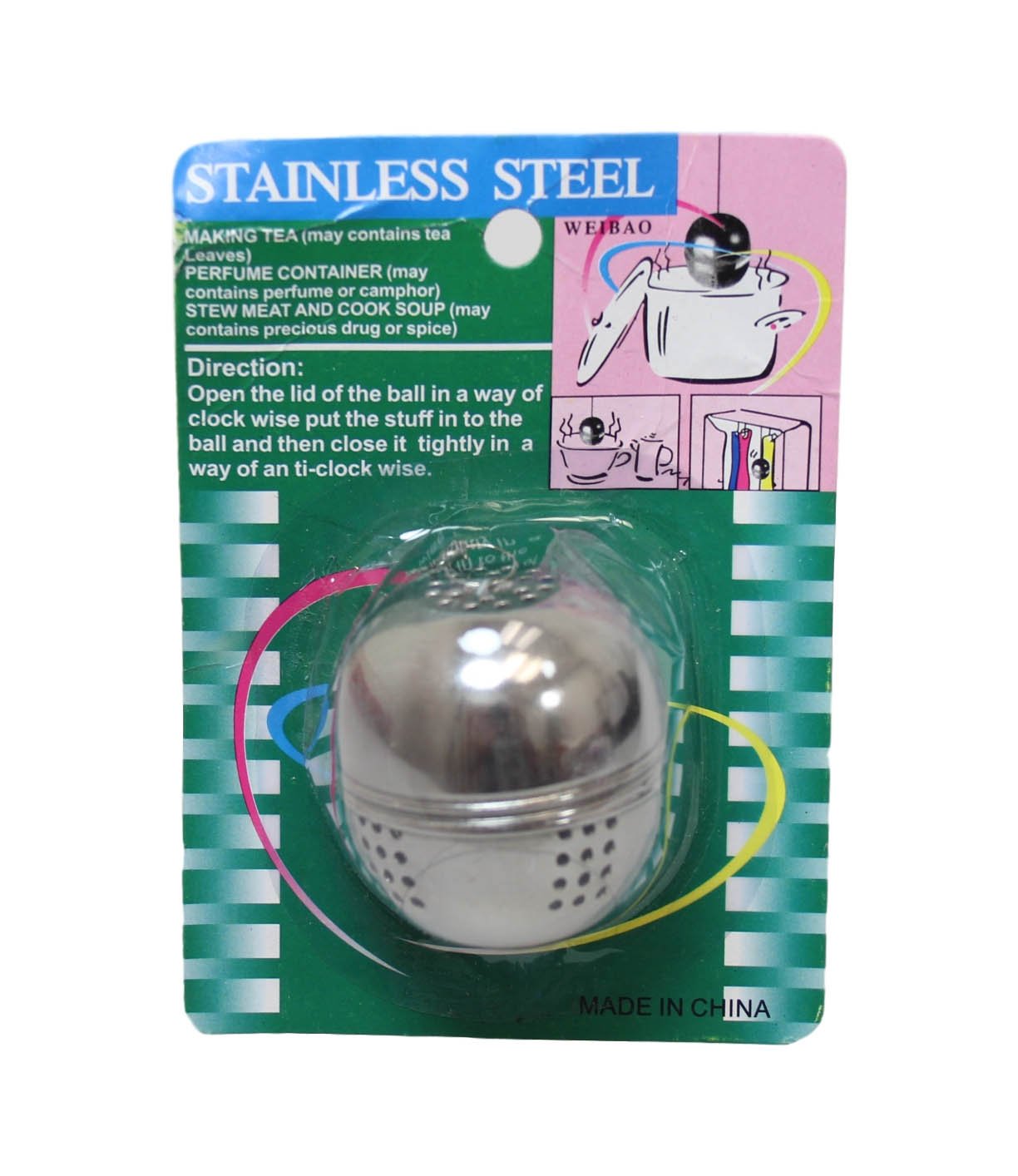 Stainless Steel Tea Bag Green Tea/ Herb Spice Infuser Holder Steel Ball With Chain 6124