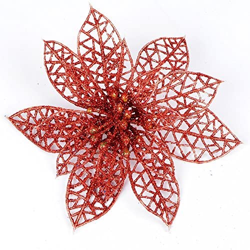 Christmas Tree Decoration Poinsettia Flower Glitter with Clip Assorted Colours 1462