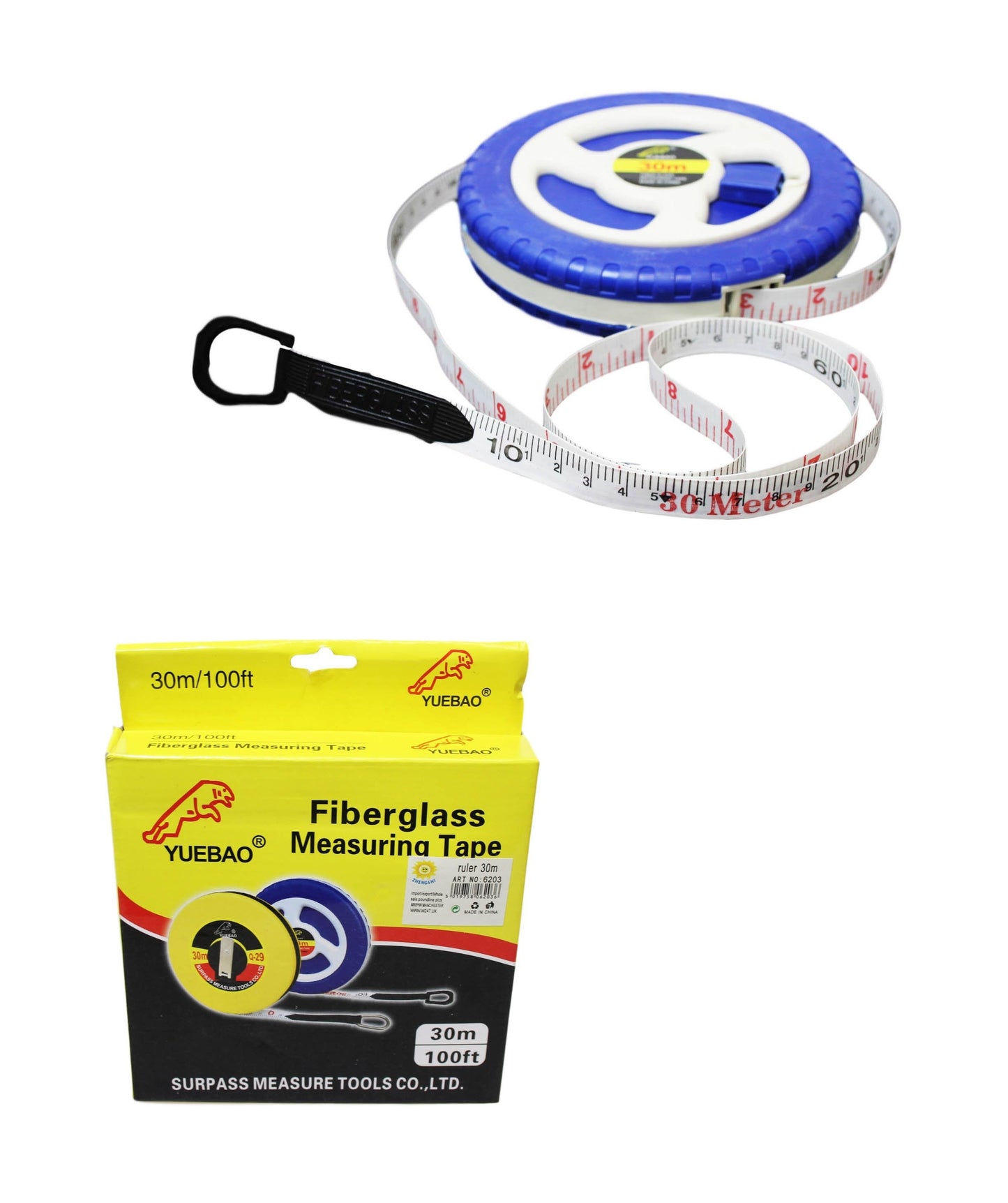 30m Fiberglass Tape Measure Builders Surveyors Long Reel Roll Measuring Tape 100ft 62036