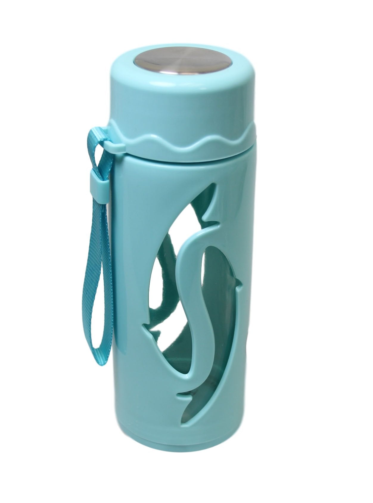 Glass / Plastic Water Bottle Flask with Strap 21 x 7 cm Assorted Colours 6261