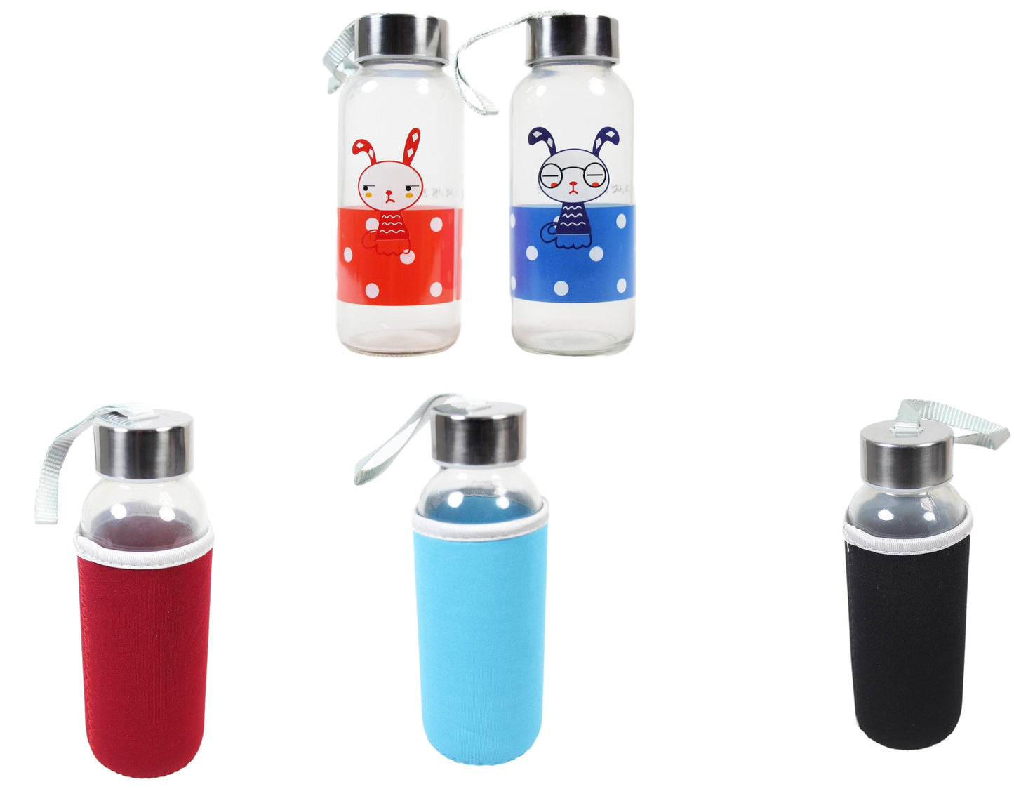 Glass Water Bottle with Cover 18 x 4 cm Assorted Colours Covers 6264