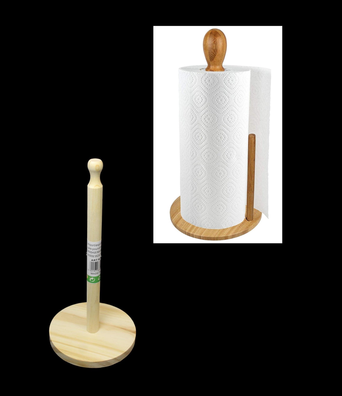 Wooden Kitchen Paper Towel Holder 2 Piece Holder and Stick Paper Roll Stand Rack 30cm A