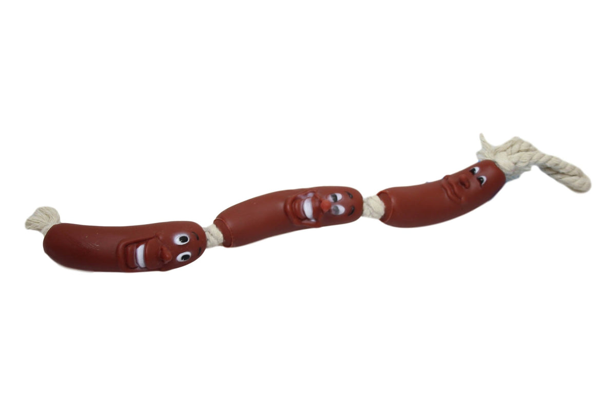 Dogs Pets Fetch Teething 3 Sausage Rope Silicone Fun Playtime Toy