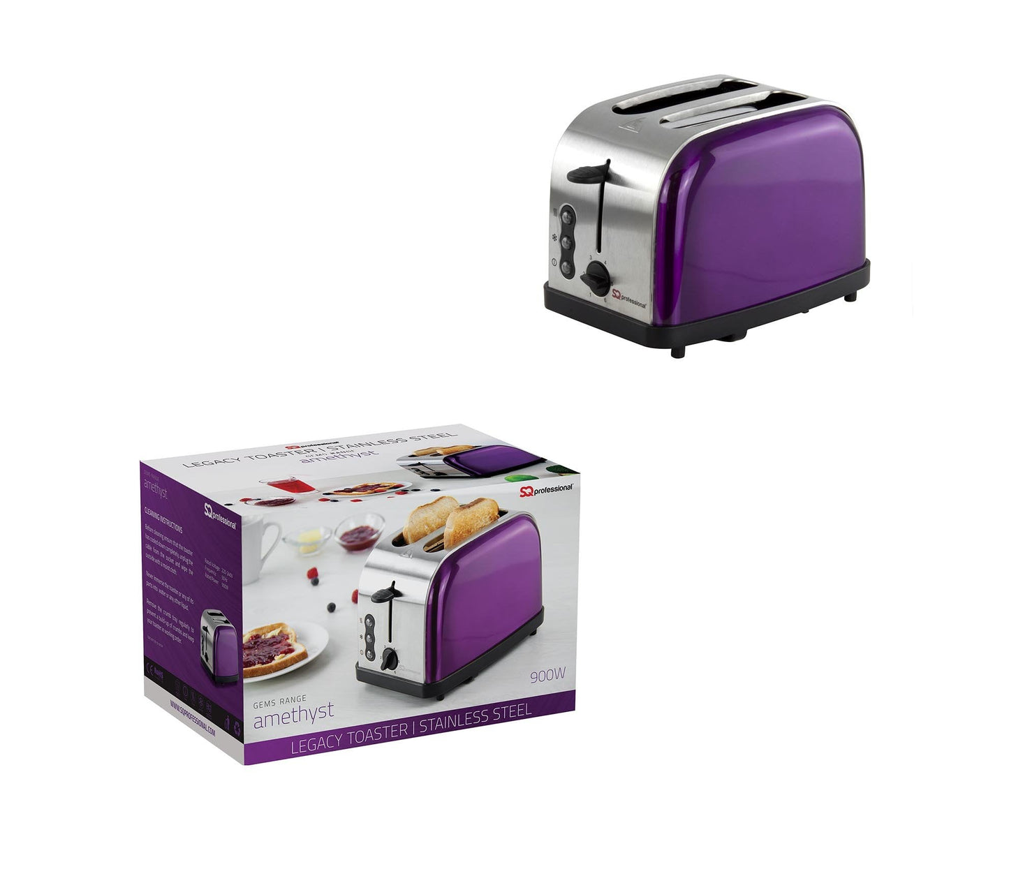 SQ Professional Gems Legacy 2 Slice Toaster 900W Amethyst 6377