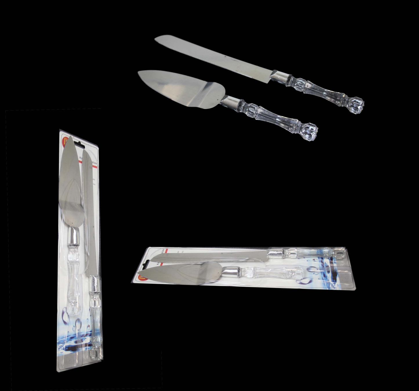Cake Knife And Server 2 in 1 Crystal Plastic Handle 25 / 30 cm 6380 / 6946