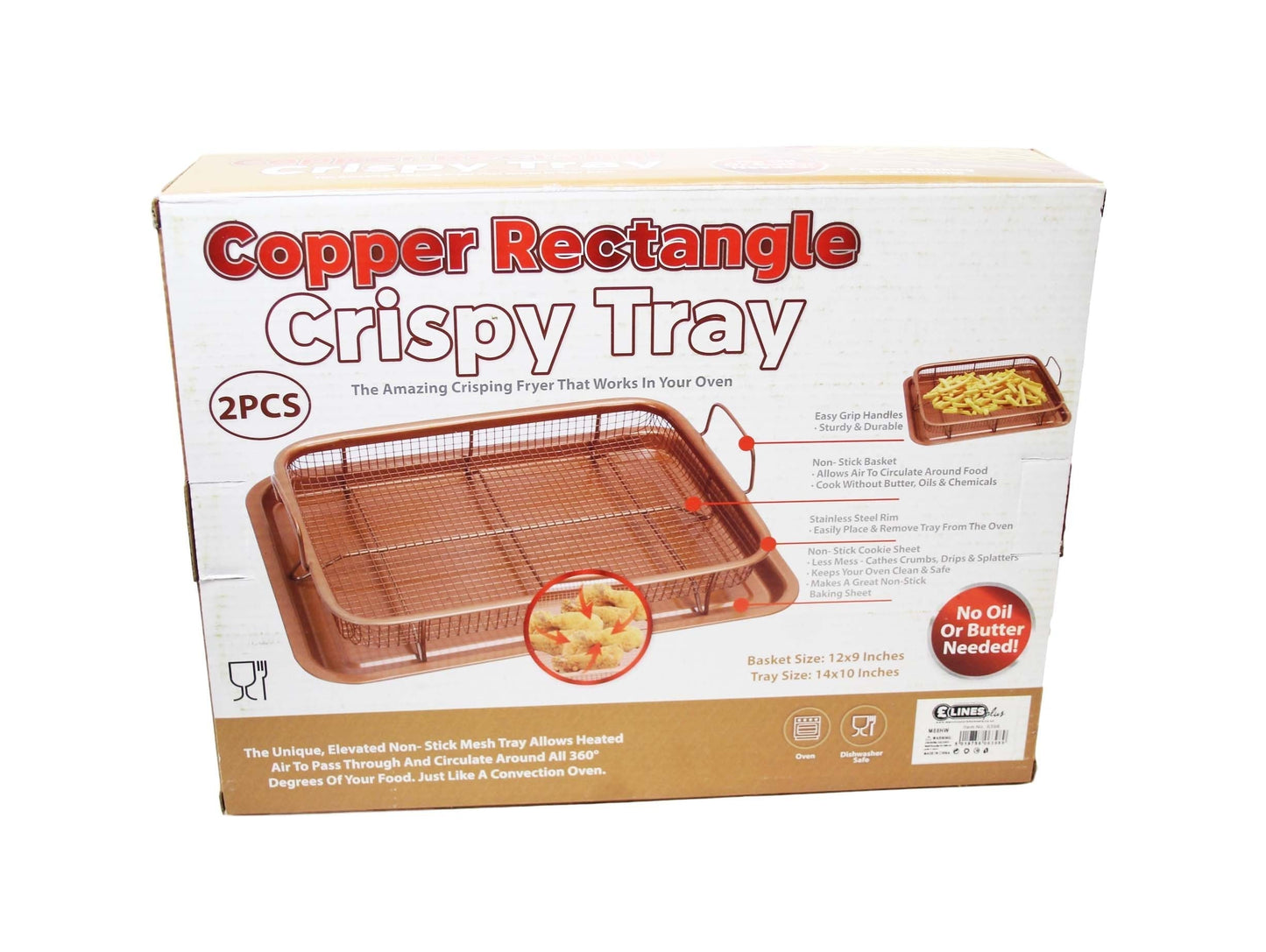 Unique Copper Rectangle Crispy Tray Easy Grip Non Stick Basket Sheet 6398